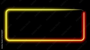 Neon frame orange and yellow lights motion loops square on black background 3d render. Neon speech bubble overlay. Text box design element. Seamless edging glow neon rectangle