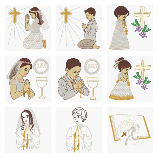 First Communion Embroidery Machine Designs, Bundle of 9, Four Sizes, Multiple Formats - Etsy