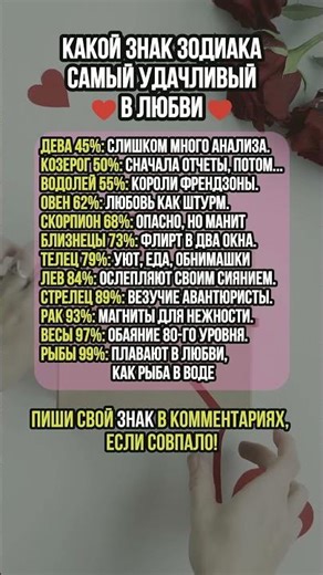 Кому звезды прощают всё Рейтинг удачи в любви!#гороскоп #эзотерика #астрология #знакизодиака