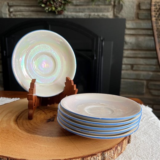 Vintage Knowles Taylor & Knowles Iridescent Lusterware Saucers | Blue Rim | Set of 6 Decorative Plates - Etsy
