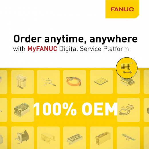 Order anytime, anywhere – with the MyFANUC E-STORE The MyFANUC digital service platform offers a seamless way to manage your automation needs. At the core of this experience is the E-STORE, designed to make ordering spare parts and software licenses easier, faster, and more sustainable. Customers benefit from OEM-certified parts backed by a 12-month warranty, ensuring reliability and performance. The intuitive search function allows users to find products by category, item number, or description
