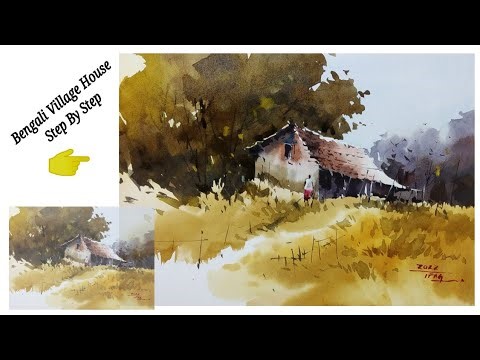 How to draw a beautiful primitive village's house in watercolor step by step by I. F. A. G..