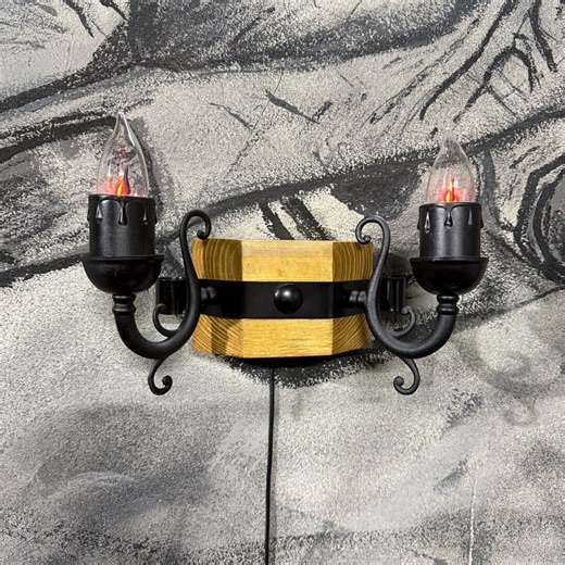 Handmade Pine Wood Sconce Lamp, Rustic Farmhouse Wall Lighting, Candle Holder Fixture - Etsy