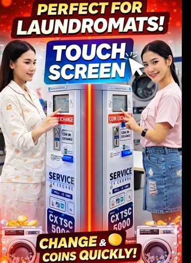 Smart Coin Exchange Machine for Laundromats | Touch Screen + Cash & QR Pay