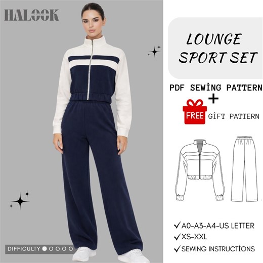 Lounge Sport Sweat-set Sewing Pattern PDF, Zip Jacket, Wide Leg Sweatpants - Etsy