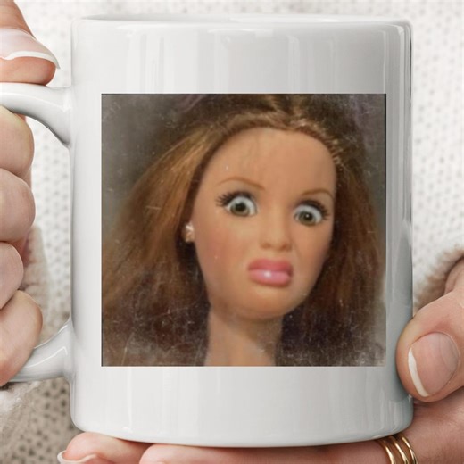 Funny Doll Face Mug, Disgusted Barbie Meme Coffee Cup, Sarcastic Reaction Gift, Weird Humor Tea Cup, Unhinged Meme Mug - Etsy
