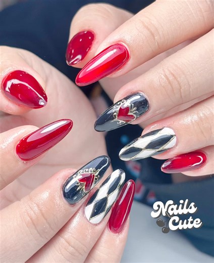 ใจแดงงงงง ❤️🖤 #nails #nail #nailart #nailscuteปอยเปต🇰🇭 #ทําเล็บ