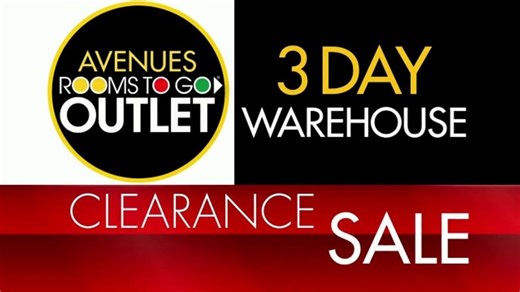 Rooms to Go Outlet Three Day Warehouse Clearance Sale TV Spot, 'Avenues Outlet: Save Up to 25% Off'