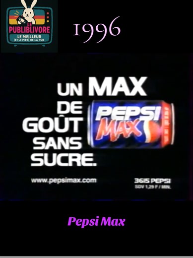 Publicité de 1996 pour la boisson au cola Pepsi Max. #Années90 #1996 #PepsiMax #PubTV #VieillePub
