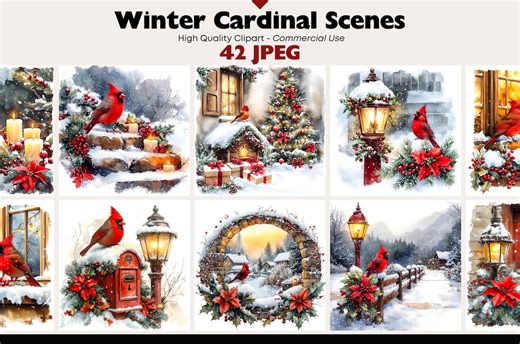 Winter Cardinal Scenes Clipart, 42 JPEG Christmas Lantern Red Bird Illustrations, Snowy Holiday Decor, Winter Art Prints Digital Download - Etsy Canada