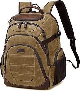 Travel Laptop Backpack 17.3 inch XL Computer Backpack for Men Waxed Canvas College Daypack Business Backpack Brown