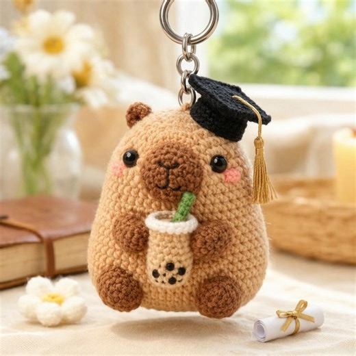 Crochet Graduation Capybara Keychain, Handmade Capybara With Bubble Tea, Cute Amigurumi Graduate Charm, Senior Gift, Mini Animal Plush - Etsy