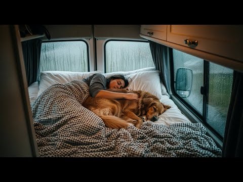 Vanlife Rain Ambience for Sleep | Cozy Camper Bed & Dog Cuddle ASMR Rain Sounds
