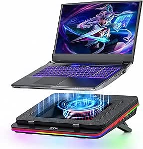 Supercharged Laptop Cooling pad with Continuously Variable Speed turbofan,Seal Foam for Rapid Cooling 13-19inch Gaming Laptop,Air Filtration,RGB and USB Hub,Powerful Laptop Cooler