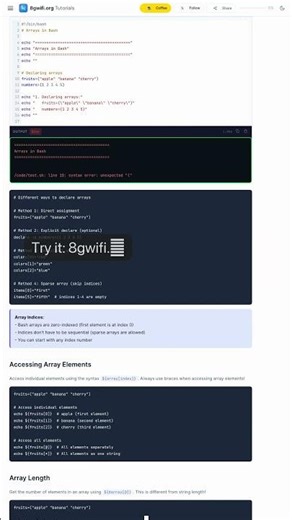 Bash Arrays - Declaring, Accessing Elements, Iterating, Associative A… — in 30 seconds #Bash #Shell