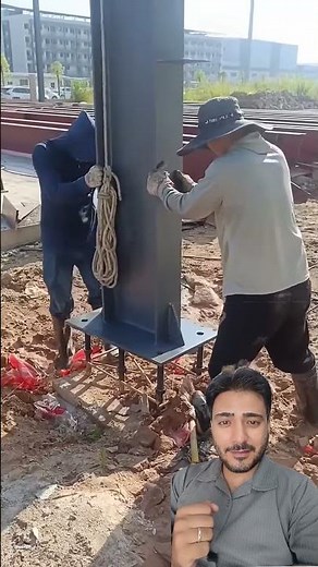 Installation of i beam column for steel structure building #construction #trendingnow #steelframe