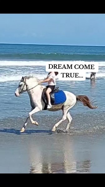Dream come true...unforgetable experience horseriding on the beach @MesariStables #mesaristablesinbaliatseminyakbeach #dreambig #mesaristable #ponylove #kidsgoals #horseriding #onthebeach #sistersgoals #balistyle #tiktokhorse