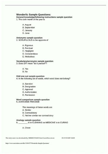 Latest Wonderlic Sample Test 28 Questions with answers1921 video