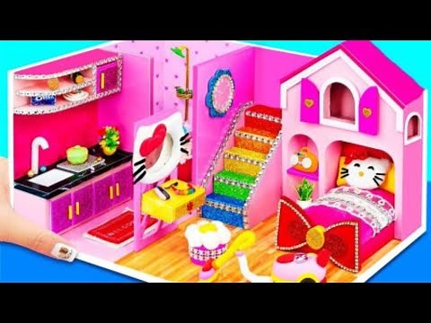 DIY Hello Kitty Dream House: Super cute miniature cardboard house | Mini cardboard house.