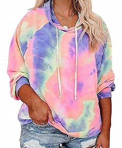 CASSIE LIZ Plus Size Hoodies For Womens 3X Long Sleeve Tie Dye Oversized Sweatshirts Casual Loose Pink Hoodies Drawstring Pullover Fall Winter Tops 3XL 22W 24W