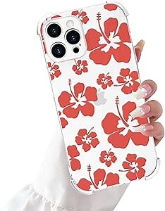 ankofave Compatible with iPhone 12 Pro Max Phone Case for Women, Transparent Shell Four Corner Protection Edge with Cute Floral Design, Lens Edge Raised Protection for iPhone 12 Pro Max 6.7"-Red