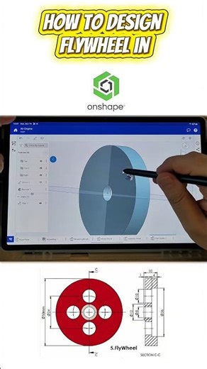 How to Design FlyWheel in #onshape ? #cad #tablet #3dmodeling #design #FlyWheel #automobile