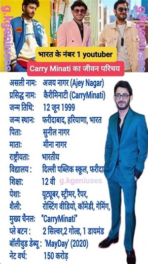 Carryminati का जीवन परिचय #shorts #youtubeshorts #carryminati #carryminatiroast #carryminatinewvideo