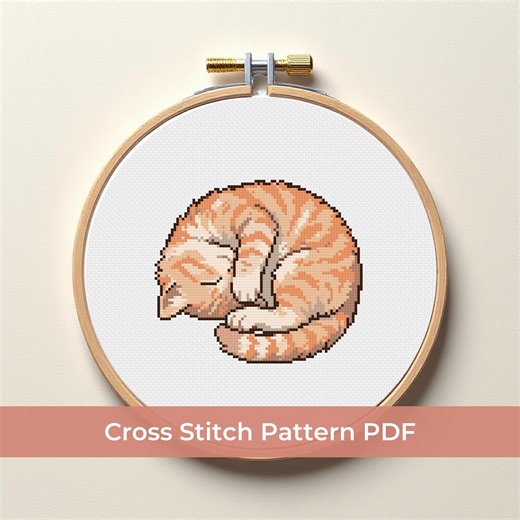 Sleeping Orange Tabby Cat Cross Stitch Pattern PDF | Modern Ginger Cat Embroidery Design | Cute Sleeping Feline DIY Needlecraft Pattern - Etsy UK