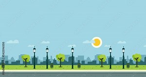 animated cute little cartoon green garden background with garden lights under the screen