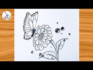 Drawing of a Butterfly on Flower||Simple Pencil Sketch||Easy Drawing ideas for Beginners