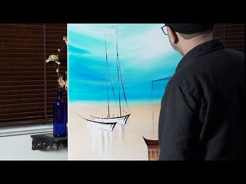 Sail Boats On A Beach - Easy Acrylic Painting Tutorial of Sky, Boats and Landscape