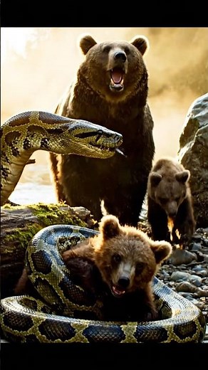 Bear Fights Deadly Python To Rescue Cubs