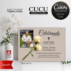 Spanish Funeral Invitation Template | Celebration of Life (canva Editable) - Etsy