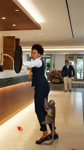 Monkey Snatches Scarf, Causes Drink Disaster in Hotel Lobby!