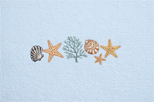 Seashell Embroidery Design, Starfish Coral Beach Embroidery Pattern, Coastal Marine Minimal Embroidery File, Ocean Sea Life Summer Design - Etsy