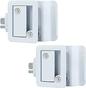 Upgraded RV Travel Trailer Entry Door Lock (2 Pack), RV Door Latch with Paddle Deadbolt and Keys, Zinc Alloy Metal Door Latch for Camper Cargo Hauler - White