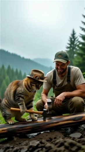 A man and a human-like cat stand #viral #cartoon#shortsvideo