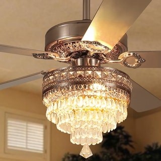 Kviflon 52"/62" Modern Crystal Chandelier Ceiling Fan Light,Reversible Airflow,E12 Bulbs,for Living Room Bedroom,Kitchen,Patio - Bed Bath & Beyond - 42946985