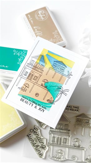 1.1K views · 30 reactions | Have you ever tried creating a frame on your card base with masking tape & ink blending your stencils only partially? @cherylespiecreates shares this super clever card idea, giving the Coastal Paradise product suite a whole new look and showing how great it can look on a no-layer card! #pinkfreshstudio #cardmaking #inkblending #cardsofinstagram #layeringstencils #handmadecards #pfwhisperingviews | Pinkfresh Studio | Facebook