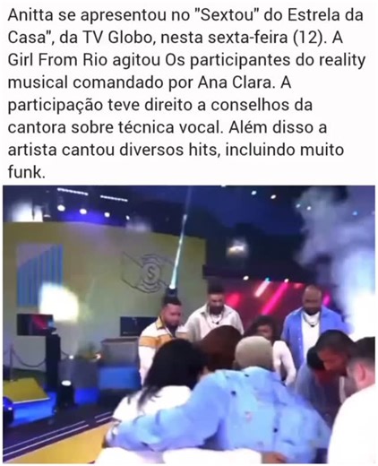 Fofoqueiro ofc on Instagram: "A cantora iniciou a apresentação com o seu primeiro sucesso, "Show das Poderosas", lançado em 2013. A artista soltou a voz e dançou junto com os bailarinos. A carioca, ainda, cantou as músicas "Bang", "Zen", "Pilantra", "Joga pra Lua", e mais. Em "Boys Don't Cry" ela performou juntinho dos participantes, como Brenno Casagrande, Camille Vitoria, Daniel Sobral, Bea, Janício, Hanii e os demais integrantes. Além disso, Anitta deu algumas dicas para os integrantes do rea