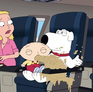 They put those bags behind the seats for a reason, Stewie. 🤮 | Family Guy