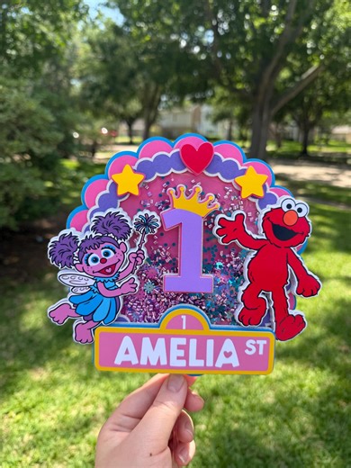Abby Cadabby & Elmo Cake Topper | Personalized Birthday Cake Decoration | Pink Sesame Theme Party Decor - Etsy