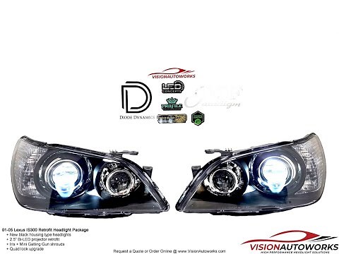 Lexus IS300 Retrofit Headlights - 2.5" Bi-LED projectors, Iris, Mini GG, Quad Look - VisionAutoworks