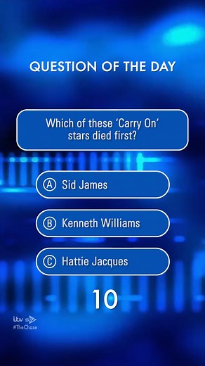 3.9K views · 38 reactions | This weeks last #QOTD has arrived, meaning we can't 'carry on' 藍 Tally up your answers and let us know how you did this week in the comments below!  #thechase #ITVX | The Chase | Facebook