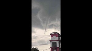 Small tornado appears in the sky over Tasikmalaya, West Java, Indonesia