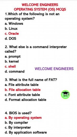 Operating system MCQS | OS MCQS with answers | WELCOME ENGINEERS