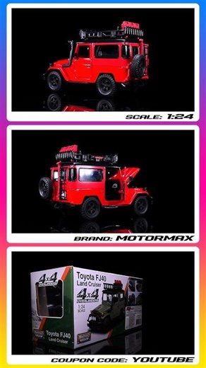 Toyota FJ40 Land Cruiser Red "4x4 Overlanders" Series 1/24 Diecast Model Car by Motormax 4K
