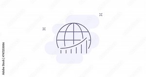 growth chart with globe 2d animated outline icon. growth chart with globe line icon 4k video motion design graphics for web, mobile and ui design.