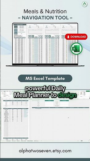 Meal Planner, Nutrition Planner, Macros, Macro Nutrients Tracker and Calculator, Excel Template