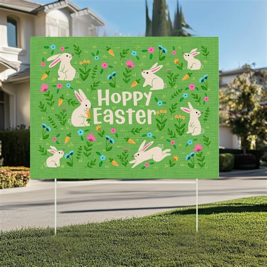 Happy Easter Yard Sign Printable, Easter Bunny Garden Sign, Spring Outdoor Decor, Easter Lawn Sign, Digital Download - Etsy